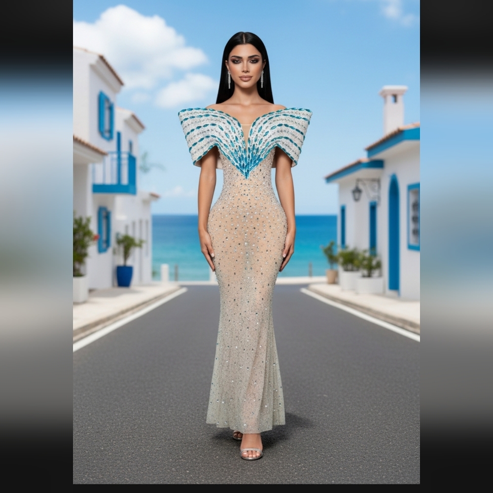 Elegant Off-Shoulder Sequin Dress Shinny Diamond Chanpagen Collor Off Shoulder